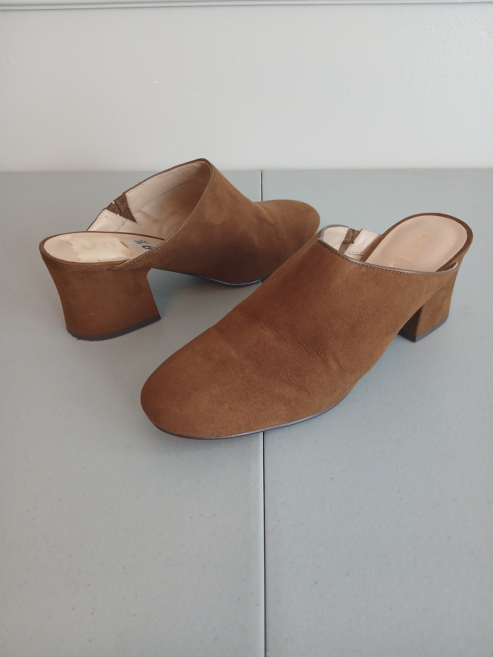 Brown Suede Feel Block Heel Slip On Mule 9.5